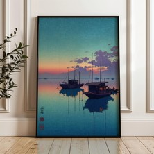 Ninastore Gün Batımında Balıkçı Tekneleri Japon Ahşap Baskı Dijital Poster Indir
