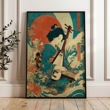 Ninastore Biwa Çalan Japon Kadın Geleneksel Ukiyo-E Posteri Dijital Indir