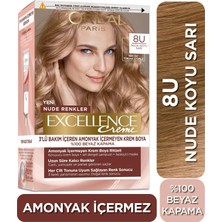 L'Oréal Paris 8u Nude Koyu Sarı Excellence Creme Krem Saç Boyası Amonyaksız Uzun Süre Kalıcı