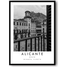 Ninastore Alicante Ispanya Baskısı: Siyah Beyaz Seyahat Posteri