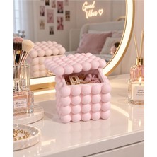 Tr Bubble Kare Tasarım Kapaklı Kutu Organizer & Takı Kutusu - Pembe