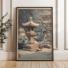 Ninastore Karlı Japon Bahçesi Taş Fener Geleneksel Japon Dijital Poster Indir