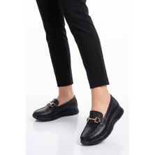 Ayk's Tokalı Hafif Rahat Siyah Kadın Klasik Casual Ayakkabı Loafer 067 26K Z