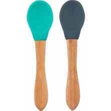Tr Silikon Mama Kaşığı 2'li Bambu Saplı - Aqua Green/deep Blue