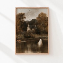 Ninastore Vintage Hayalet Tablosu Ürkütücü Sonbahar Kır Evi Manzarası Baskılı Duvar Sanatı (Dijital Indirme) 1668