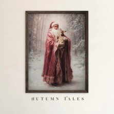 Ninastore Vintage Noel Baba ve Bebek Geyik Duvar Sanatı Baskısı, Hüzünlü Noel Kış Harikalar Diyarı Ormanı Boyanabilir Dijital Indirme, Şenlikli Tatil Ev Dekorasyonu