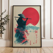 Ninastore Samuray, Fuji Dağı ve Kızıl Güneş ile Japon Vintage Tarzı Dijital Poster Indir