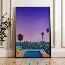 Ninastore Palmiye Ağaçları ve Havuzlu Şehir Manzarası, Japon Şehir Popu Dijital Poster Indirme