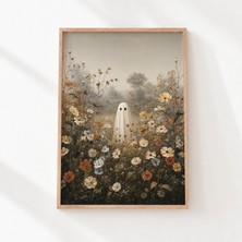 Ninastore Cadılar Bayramı Hayaleti Sonbahar Çiçekleri Ürkütücü Kır Evi Tarzı Baskılı Duvar Sanatı (Dijital Indirme) 1232