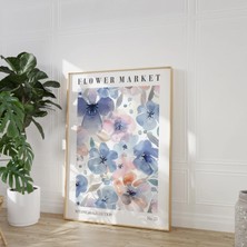 Ninastore Çiçek Pazarı Baskısı Ilkbahar Mavisi ve Pembe Çiçek Botanik Illüstrasyon Çiçek ve Doğa Duvar Sanatı Dijital Sanat Dijital Indirme