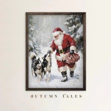 Ninastore Noel Baba Husky Köpekleri Duvar Sanatı Baskısı Kış Harikalar Diyarı Büyülü Kar Ormanı Yazdırılabilir Dijital Indirme Kış Sanatı Baskısı Noel Ev Dekorasyonu