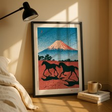 Ninastore Fuji Dağı Baskılı Japon Atı Duvar Sanatı Geleneksel Manzara Posteri Dikkat Çekici Duvar Dekoru At Severler Için Hediye