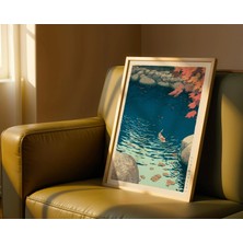 Ninastore Koi Balığı Japon Sanat Baskısı, Zen Duvar Dekoru, Wabi Sabi Iç Mekan, Sahil Evi Veya Asya Esintili Ev Tasarımı Için Vintage Ahşap Baskı Tarzında.