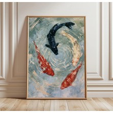 Ninastore Koi Balığı Suluboya Baskı | Japon Göleti Duvar Sanatı | Minimalist Doğa Dekorasyonu