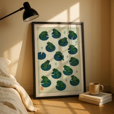 Ninastore Kurbağa Desenli Baskılı Sevimli Gölet Duvar Sanatı Japon Halk Sanatı Posteri Ilginç Banyo Dekoru Kurbağa Severler Için Hediye