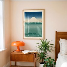 Ninastore Fuji Dağı Baskılı Minimalist Japon Duvar Sanatı Doğa Güzelliği Posteri Zen Manzara Dekorasyonu Turkuaz Sakinleştirici Sanat