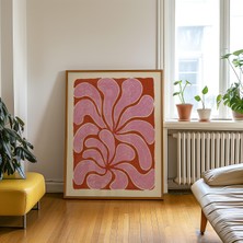 Ninastore Pembe Paslı Girdap Baskılı Soyut Botanik Duvar Sanatı, Çiçek Yaprağı Desenli Poster, Turuncu Oturma Odası Dekorasyonu