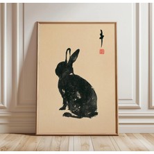 Ninastore Japon Tavşanı Duvar Sanatı | Sumi-E Siyah Tavşan Baskısı | Minimalist Asya Hayvan Dekorasyonu
