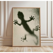 Ninastore Kertenkele Silüeti Sanat Baskısı | Eskitilmiş Sürüngen Duvar Dekoru | Minimalist Kertenkele Illüstrasyonu