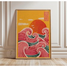 Ninastore Gün Batımı Dalga Posteri | Japon Okyanus Sanatı Baskısı | Cesur Deniz Tasarımı | Kıyı Duvar Dekoru