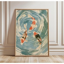 Ninastore Japon Koi Balığı Baskısı | Dönen Su Duvar Sanatı | Minimalist Gölet Illüstrasyonu | Sakin Su Dekorasyonu | Asya Esintili Sanat Eseri
