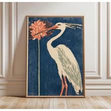 Ninastore Japon Balıkçıl Baskısı | Akbalıkçıl Duvar Sanatı | Vintage Kuş Posteri