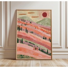 Ninastore Toskana Manzarası Baskısı | Pembe Yamaç Posteri | Italyan Kırsalı Duvar Sanatı
