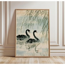 Ninastore Siyah Kuğu Duvar Sanatı | Japon Söğüt Baskısı | Asya Su Kuşu Posteri