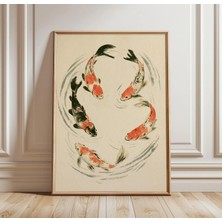 Ninastore Japon Koi Balığı Sanat Baskısı | Minimalist Suluboya Gölet Duvar Dekoru | Asya Sazanı Posteri