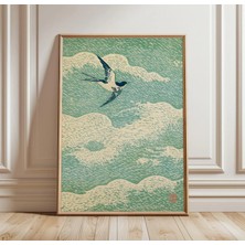 Ninastore Japon Kırlangıcı Ahşap Baskı | Vintage Kuş Duvar Sanatı | Asya Doğası Dekorasyonu