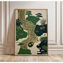 Ninastore Japon Bahçesi Posteri | Nehir Manzarası Illüstrasyonu | Minimalist Zen Doğa Duvar Sanatı