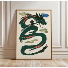 Ninastore Japon Ejderha Baskısı | Samuray Duvar Sanatı | Asya Mitolojik Illüstrasyonu