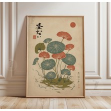 Ninastore Japon Mantarı Posteri, Nötr Tonlu, Ahşap Baskı Tarzı Kağıt Duvar Sanatı
