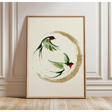 Ninastore Japon Kırlangıç ​​duvar Sanatı | Sumi-E Kuş Baskısı | Minimalist Asya Doğa Dekorasyonu