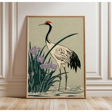 Ninastore Japon Turna Kuşu Baskısı | Vintage Ukiyo E Duvar Sanatı | Botanik Balıkçıl Posteri