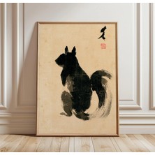 Ninastore Japon Sincabı Mürekkep Resmi | Minimalist Hayvan Duvar Sanatı | Sumi-E Fırça Posteri