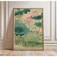 Ninastore Japon Lotus Gölü Baskısı | Botanik Su Zambağı Duvar Sanatı | Vintage Asya Doğa Posteri