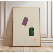 Ninastore Minimalist Japon Tarzı Duvar Sanatı | Mor ve Yeşil Ahşap Baskı | Wabi Sabi Posteri