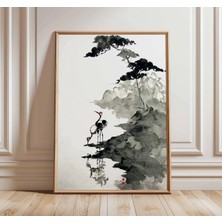 Ninastore Japon Turnası Baskısı Mürekkep Yıkama Resim Eski Asya Manzarası