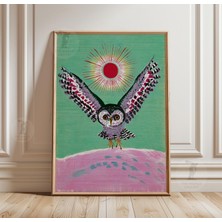 Ninastore Baykuş Güneş Işığı Posteri | Japon Tarzı Kuş Illüstrasyonu | Vintage Vahşi Yaşam Duvar Sanatı Baskısı