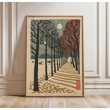 Ninastore Sonbahar Ağaç Yolu Posteri | Vintage Japon Tarzı Doğa Duvar Sanatı Baskısı