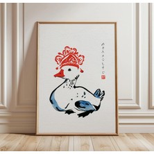Ninastore Japon Ördek Duvar Sanatı | Sumi-E Hayvan Posteri | Minimalist Kuş Baskısı