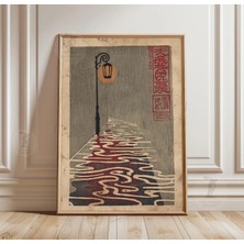 Ninastore Yağmurlu Sokak Lambası Posteri | Japon Tarzı Gece Manzarası Illüstrasyonu | Vintage Şehir Duvar Sanatı Baskısı