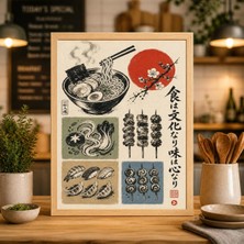 Ninastore Japon Yemekleri Posteri: Suşi Ramen Yakitori – Sumi-E Fırça Tarzı Mutfak Sanatı
