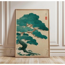 Ninastore Japon Çam Ağacı Posteri | Ukiyo E Tarzı Duvar Sanatı Baskısı | Turkuaz Bonsai Manzara Illüstrasyonu