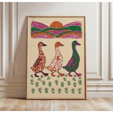 Ninastore Ördek Çayırı Posteri Halk Sanatı Kuş Baskısı Kağıt Duvar Dekoru