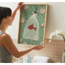 Ninastore Japon Balığı Temalı Banyo Sanat Baskısı - Komik Ev Dekorasyonu - Banyo Için Baskılar - Duş Duvar Sanatı - Banyo Duvar Dekoru