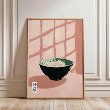 Ninastore Japon Ramen Posteri | Pembe Izgara Mutfak Illüstrasyonu | Minimalist Asya Yemekleri Duvar Sanatı