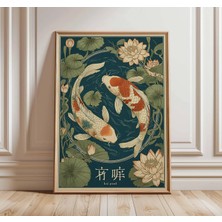 Ninastore Japon Koi Balığı Baskısı Oryantal Zen Duvar Sanatı Lotus Havuzu