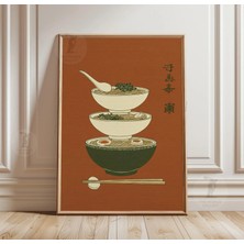 Ninastore Japon Ramen Posteri | Minimalist Yemek Illüstrasyonu Vintage Kırmızı Mutfak Duvar Sanatı